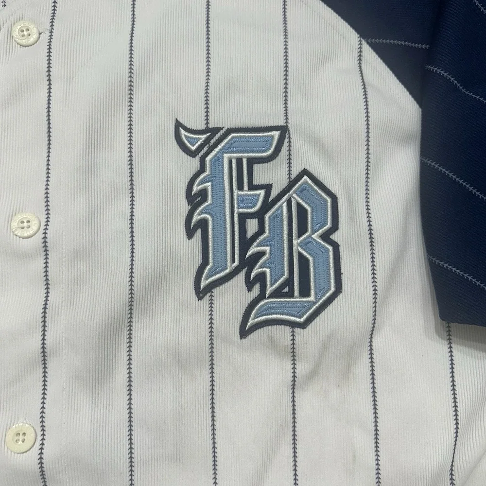 FUBU‎ Baseball Jersey XL White Pinstripe Y2K Button Front Hip Hop 2000s